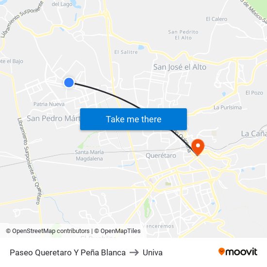 Paseo Queretaro Y Peña Blanca to Univa map