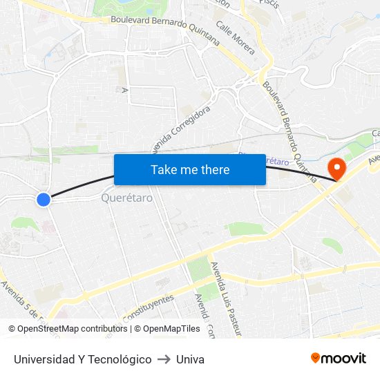 Universidad Y Tecnológico to Univa map