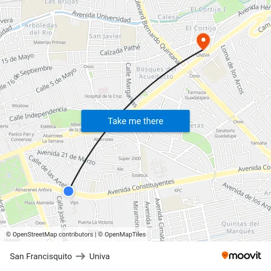 San Francisquito to Univa map