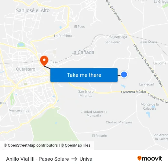 Anillo Vial III - Paseo Solare to Univa map