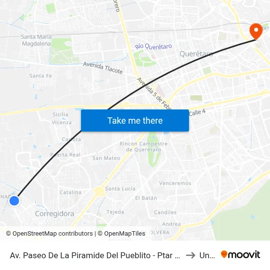 Av. Paseo De La Piramide Del Pueblito - Ptar Pirámides to Univa map