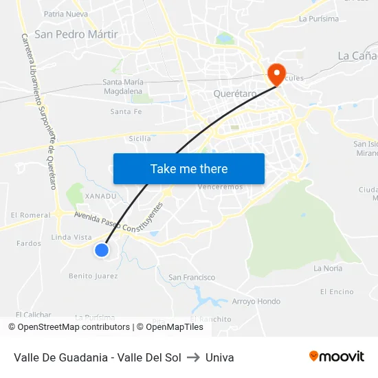 Valle De Guadania - Valle Del Sol to Univa map