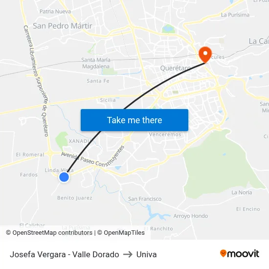 Josefa Vergara - Valle Dorado to Univa map