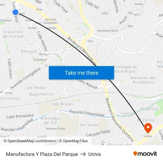 Manufactura Y Plaza Del Parque to Univa map