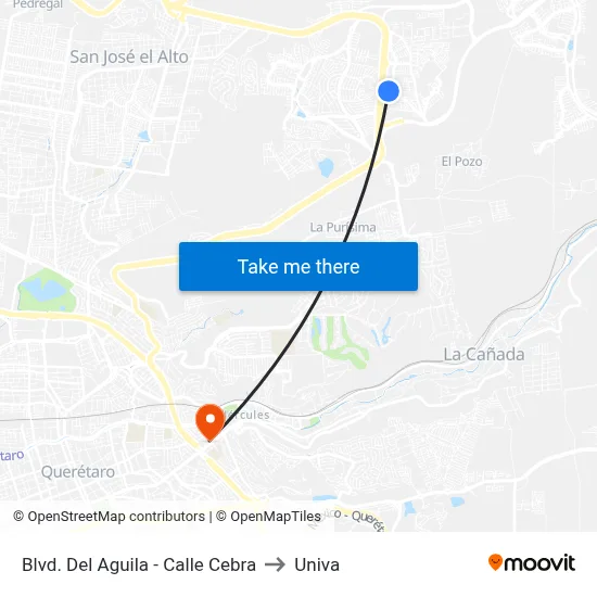 Blvd. Del Aguila - Calle Cebra to Univa map