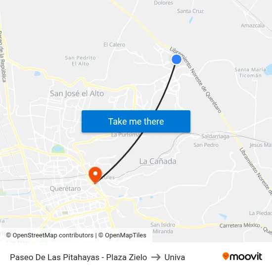 Paseo De Las Pitahayas - Plaza Zielo to Univa map