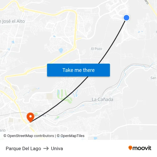Parque Del Lago to Univa map