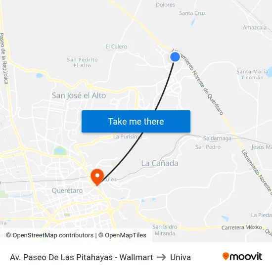 Av. Paseo De Las Pitahayas - Wallmart to Univa map