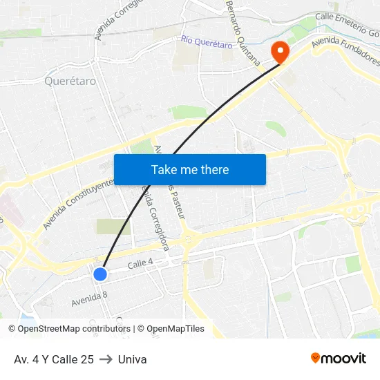 Av. 4 Y Calle 25 to Univa map