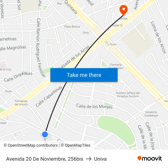 Avenida 20 De Noviembre, 256bis to Univa map