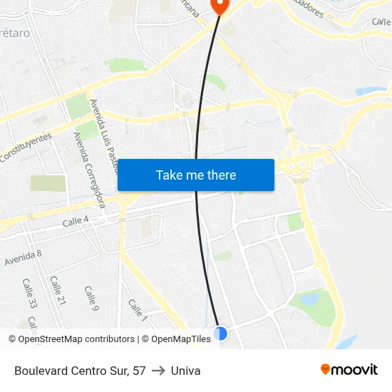Boulevard Centro Sur, 57 to Univa map