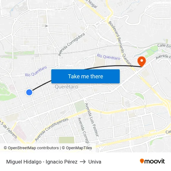 Miguel Hidalgo - Ignacio Pérez to Univa map