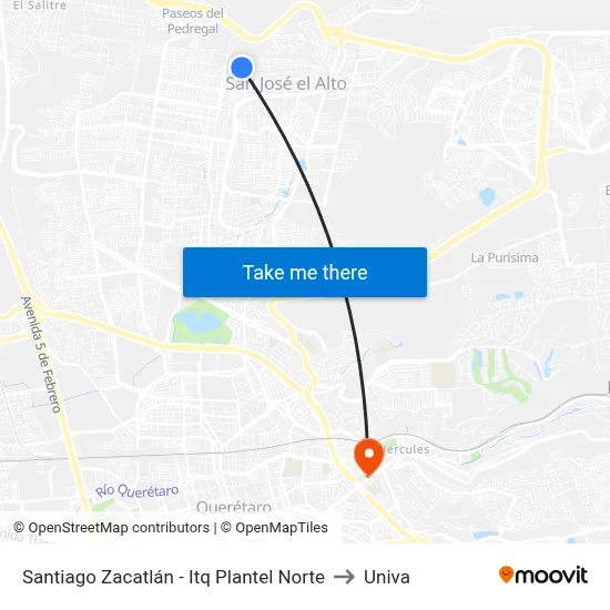Santiago Zacatlán - Itq Plantel Norte to Univa map
