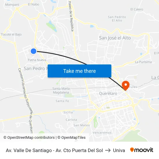 Av. Valle De Santiago - Av. Cto Puerta Del Sol to Univa map
