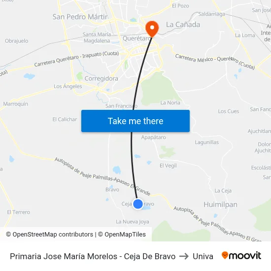 Primaria Jose María Morelos - Ceja De Bravo to Univa map