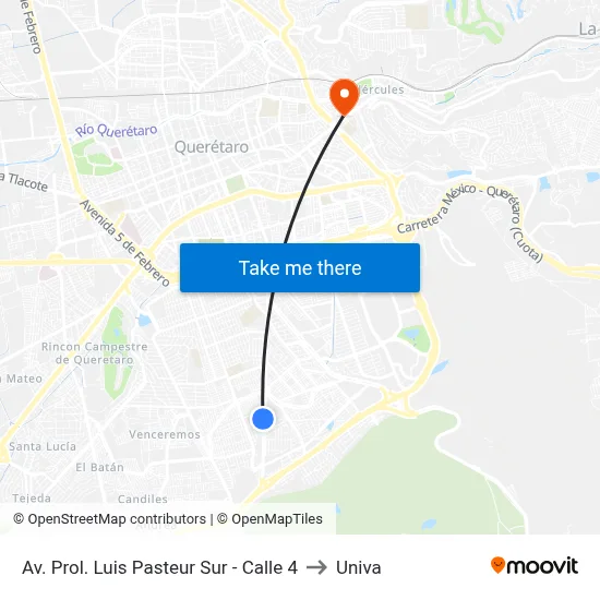 Av. Prol. Luis Pasteur Sur - Calle 4 to Univa map