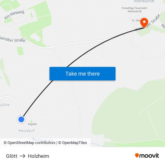 Glött to Holzheim map