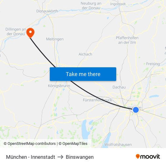 München - Innenstadt to Binswangen map