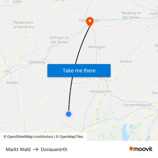 Markt Wald to Donauwörth map