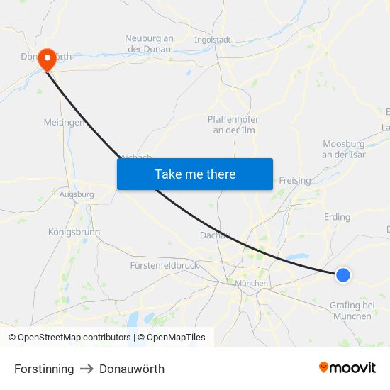 Forstinning to Donauwörth map