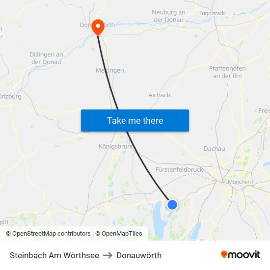 Steinbach Am Wörthsee to Donauwörth map