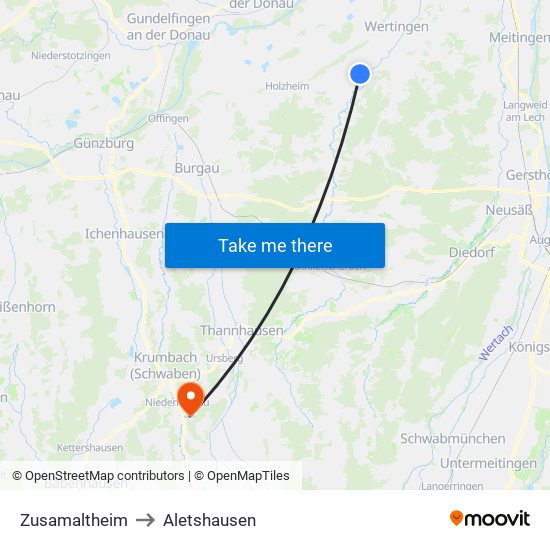 Zusamaltheim to Aletshausen map