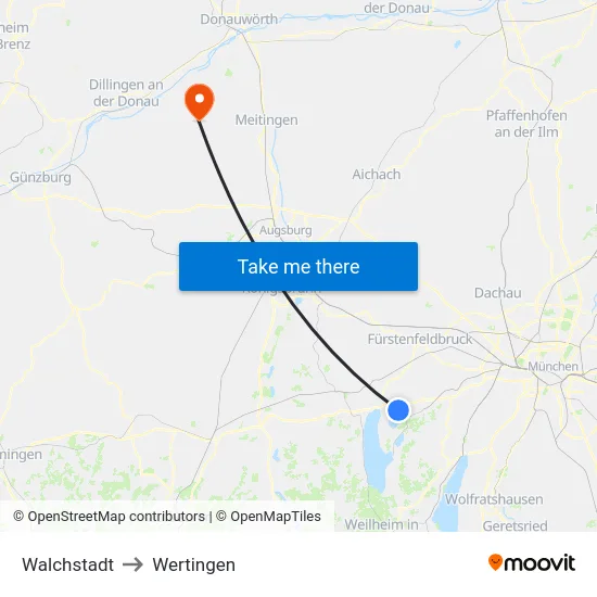 Walchstadt to Wertingen map