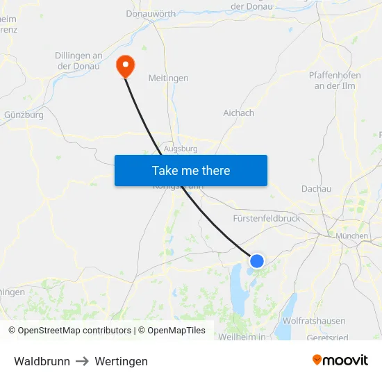 Waldbrunn to Wertingen map