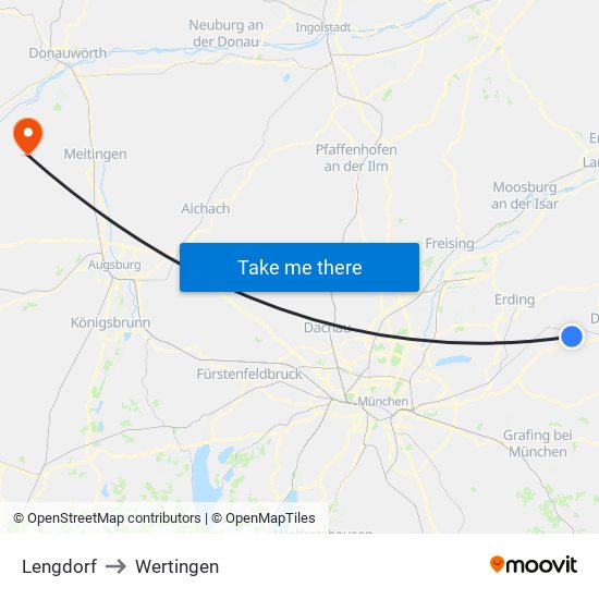 Lengdorf to Wertingen map