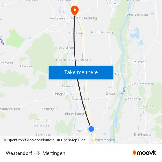 Westendorf to Mertingen map