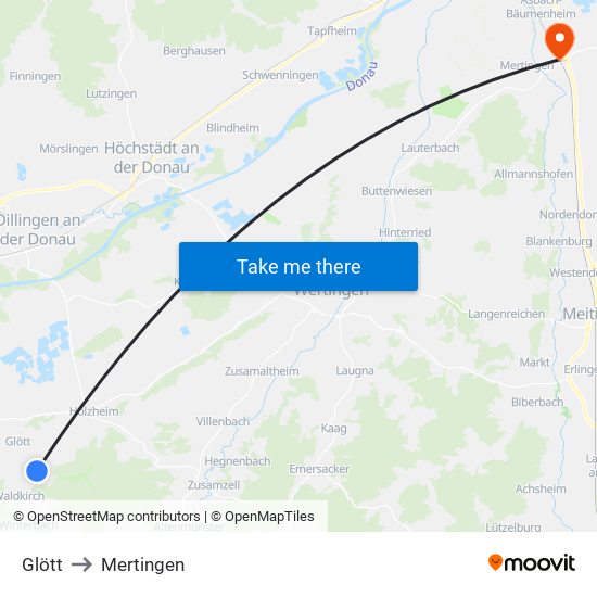 Glött to Mertingen map