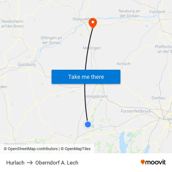 Hurlach to Oberndorf A. Lech map