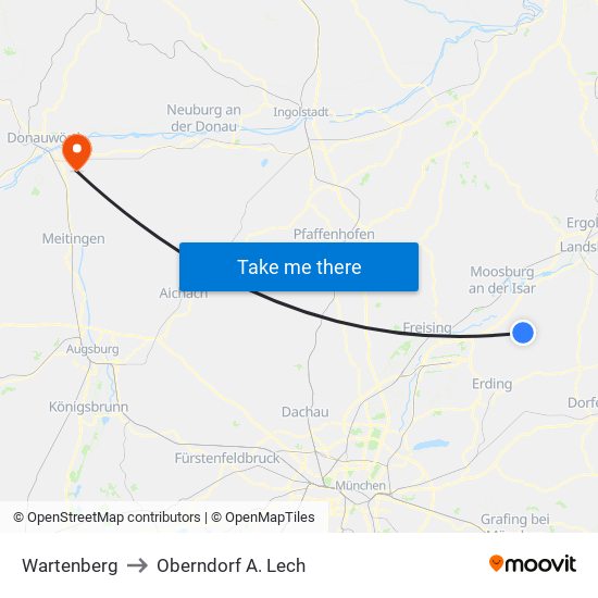 Wartenberg to Oberndorf A. Lech map