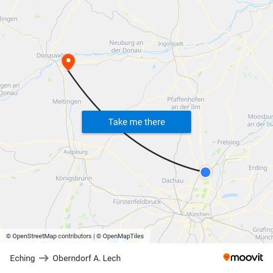 Eching to Oberndorf A. Lech map