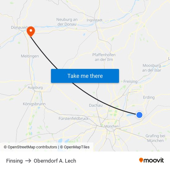 Finsing to Oberndorf A. Lech map