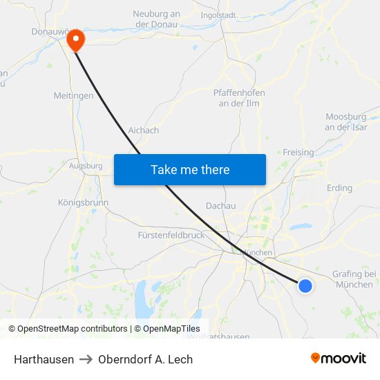 Harthausen to Oberndorf A. Lech map