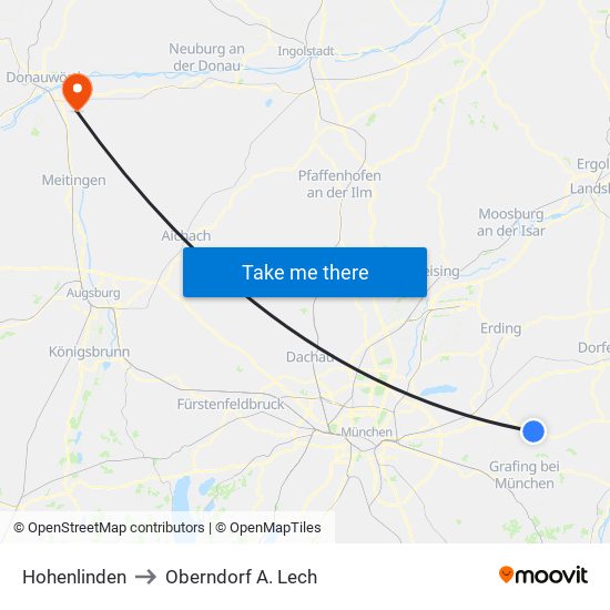 Hohenlinden to Oberndorf A. Lech map