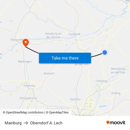 Mainburg to Oberndorf A. Lech map