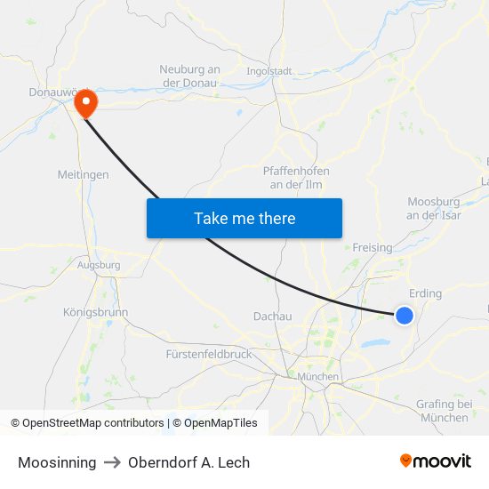 Moosinning to Oberndorf A. Lech map