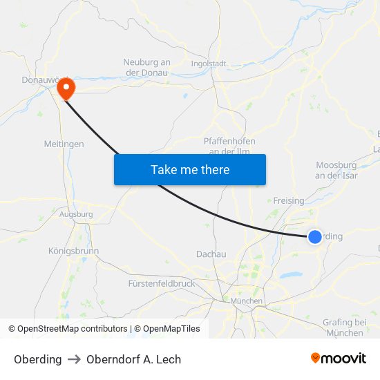 Oberding to Oberndorf A. Lech map