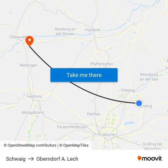 Schwaig to Oberndorf A. Lech map