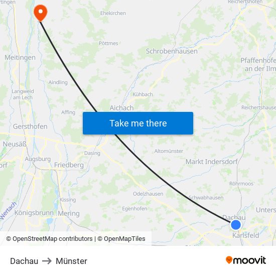 Dachau to Münster map