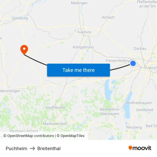 Puchheim to Breitenthal map