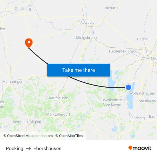 Pöcking to Ebershausen map