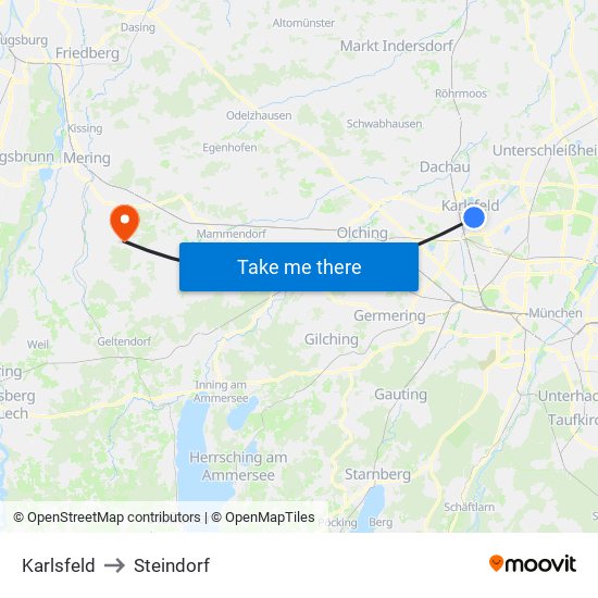 Karlsfeld to Steindorf map