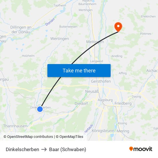 Dinkelscherben to Baar (Schwaben) map