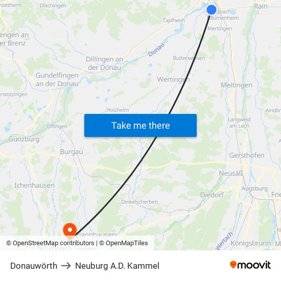 Donauwörth to Neuburg A.D. Kammel map