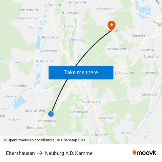 Ebershausen to Neuburg A.D. Kammel map