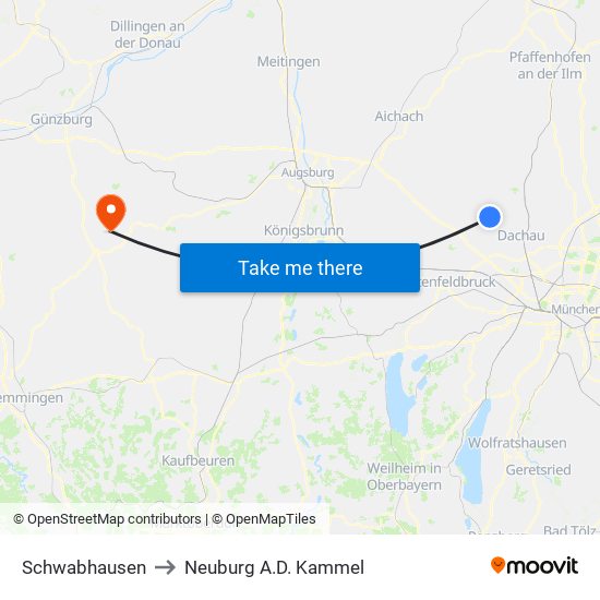 Schwabhausen to Neuburg A.D. Kammel map