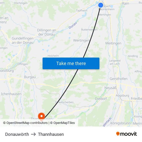 Donauwörth to Thannhausen map